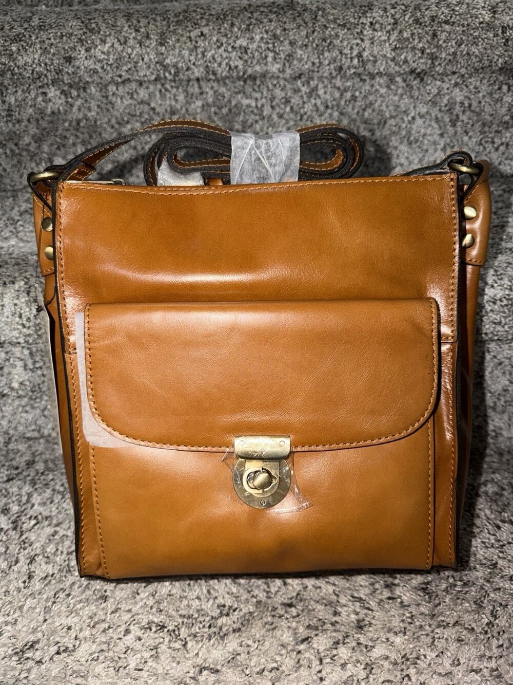 Patricia Nash Denise Leather Vintage Crossbody Glazed Leather Purse Light Tan